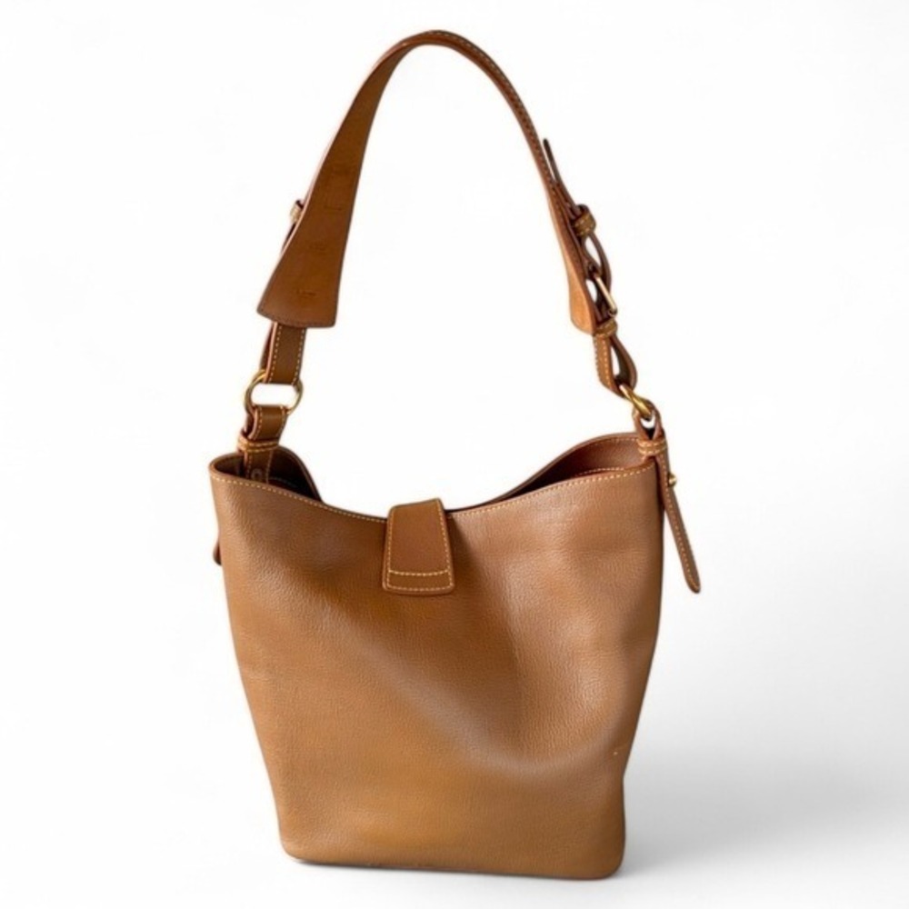 Dooney & Bourke Florentine Pebbled Leather Lily Bucket Bag Caramel - Picture 5 of 16